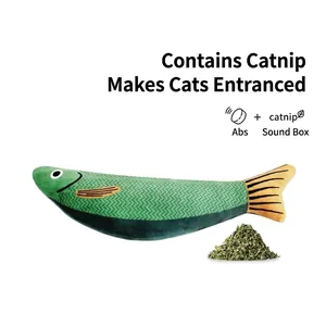 Realistic green fish catnip toy for cats with built-in ABS sound sandbox for interactive play