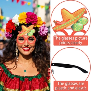 Mexican Day of the Dead party glasses with glitter sombrero and chili decor