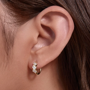 Retro geometric gold hoop earrings with baguette cut square zircon stones for women