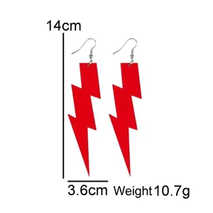 Neon red lightning bolt acrylic earrings featuring 14cm long geometric drop design