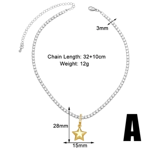 Macro view of gold star pendant on silver tennis chain with cubic zirconia detailing