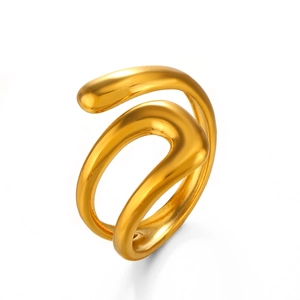 Minimalist gold liquid metal ring with adjustable open design and mirror polished finish