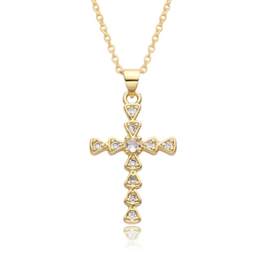 Elegant gold-plated cross necklace with micro-pave white zircon crystals for women