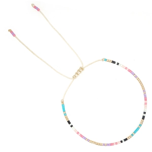 Bracciale bohémien con perline colorate e cordino intrecciato beige regolabile da donna