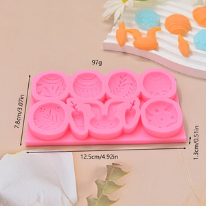 Pink silicone Easter mold with rabbits and eggs, size 12.5x7.8x1.3cm for cake decoration
