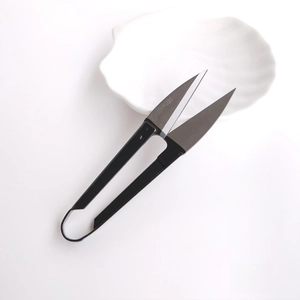 U-shaped sharp thread snips with black handle for jewelry making and DIY sewing crafts