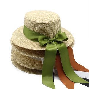 Chapeau De Paille De Blé Vintage Français Pour Femmes Large Bord Protection Solaire Plage Vacances Élégant Nœud Ruban