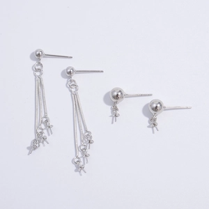 Detailed S925 silver earring component with sphere stud and triple snake chain tassels