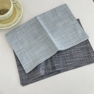 Minimalist cotton linen placemats set in blue grid and navy stripes for home dining table