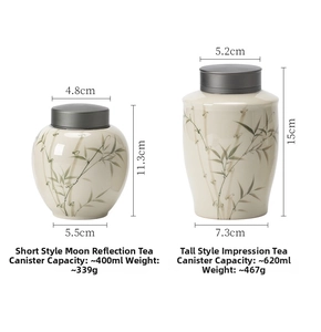 Size specifications for ceramic tea canisters with bamboo design and alloy lid