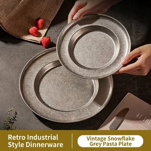 Stainless Steel Pasta Plate Deep Soup Dish Wide Rim Straw Hat Shape Vintage Industrial Style Matte Frosted Restaurant