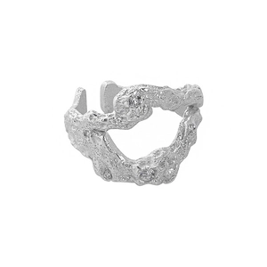Minimalist S925 sterling silver open ring with irregular lava texture and zircon inlay