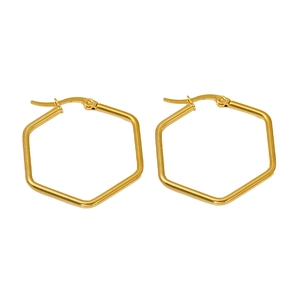 Boucles d'oreilles créoles hexagonales en or 18K et acier inoxydable poli