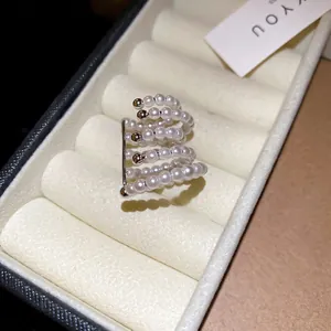 French style multi-layer pearl ear cuff with silver metal beads in jewelry box
