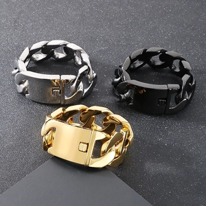 Polished titanium steel Cuban chain bracelet set in silver, gold, and black colors