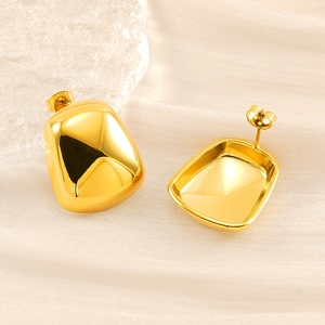Polished gold titanium steel earrings in a chunky pebble shape for minimalist style