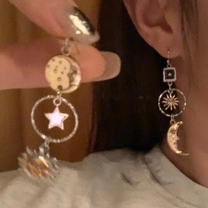 Exotic retro sun flower star and moon earrings in gold and silver finish for women