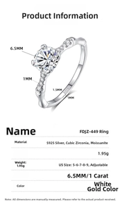 Detail specifications of S925 silver bamboo ring with 1 carat moissanite and stone sizes