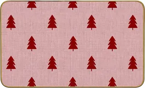 Detail of Christmas tree pattern on pink non-slip door mat with reinforced yellow edges