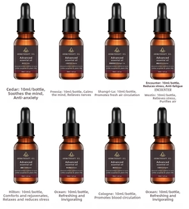 Set of eight 10ml essential oil bottles in dark glass with dropper tips for diffusers