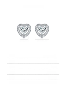 Size chart for 925 sterling silver heart earrings showing 7mm height and 4mm stone width
