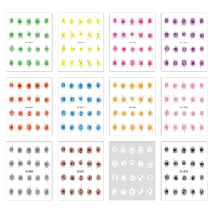 Set of 12 gradient blush nail stickers with heart and star patterns in assorted colors