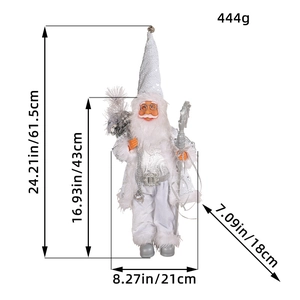 Detailed size chart for 18-inch standing Santa Claus doll with height and weight specs