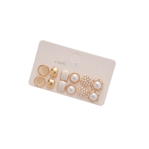 12-piece vintage pearl and geometric gold stud earring set for women on display card