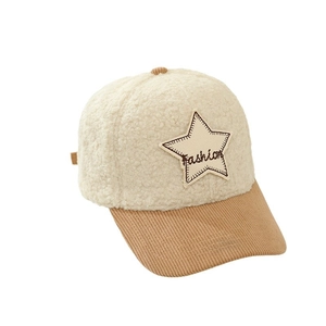 Warme Kinder Sherpa-Baseballkappe mit Sternen-Patch und Cord-Schirm für den Winter