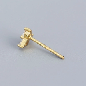 Elegant gold S925 silver stud earring with sparkling rectangular zircon inlay design