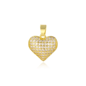 Sparkling gold heart pendant charm with micro-pave crystals for DIY necklaces and bracelets