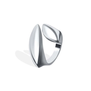 Macro detail of the smooth polished metal surface and teardrop design of this open ring
