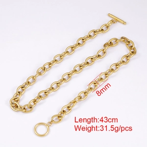 Gold stainless steel link chain necklace with OT toggle clasp, 8mm width and 43cm length
