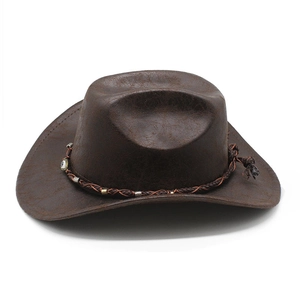 Cappello da cowboy vintage marrone scuro in finta pelle scamosciata con perline Evil Eye