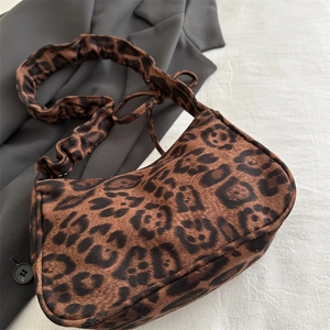 Sac à bandoulière rétro à motif léopard avec sangle froncée tendance pour femmes