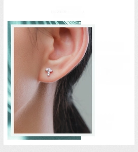 Close-up of a s925 silver mushroom stud earring with sparkling cubic zirconia stones