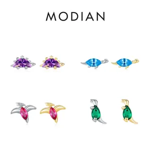 Cute 925 Sterling Silver Dinosaur Stud Earrings For Women Tiny Animal Rhinestone Single Earring Gold Silver Plated Jewelry