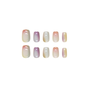 Macaron gradient cat eye press-on nails with oval shape and high gloss finish