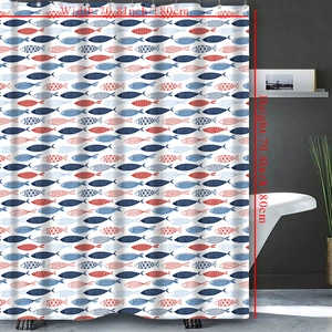 Detail showing colorful small fish patterns on 180x180cm waterproof white bathroom curtain