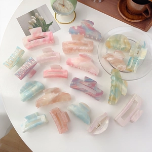 Acrylic Hair Claw Clips Marble Starry Sky Pattern Glitter Large Shark Clips Korean Style Fashion For Women Strong Hold