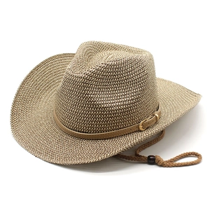 Chapeau de cowboy en paille pour homme avec ruban en cuir et cordon pour le plein air