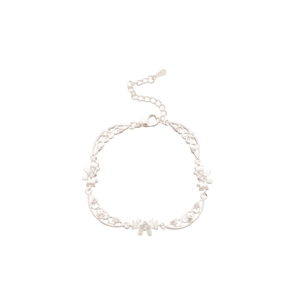 Elegant multi-layer lace silver bracelet featuring hollow bowknots and zircon stones