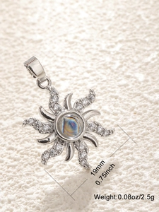 Detail view of sunflower necklace pendant with dimensions 19mm and weight 2.5g