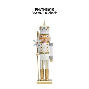 36cm gold and white Nutcracker soldier Christmas wooden ornament with glitter finish