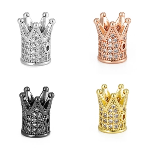 Micro-pave zircon crown jewelry charms in silver, gold, rose gold and gunmetal finishes
