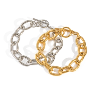 Luxury 18K gold plated stainless steel chunky chain bracelet with OT toggle clasp