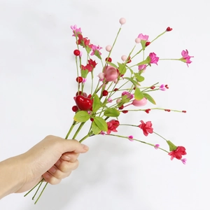 Artificial heart flower bouquet with red pink berries for Valentine Day vase decor