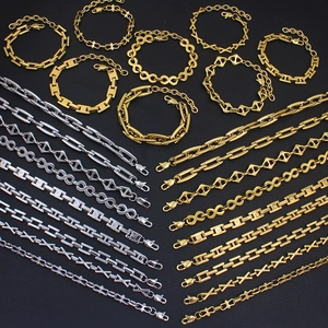 Modern 18K gold and silver stainless steel jewelry set with geometric chain links