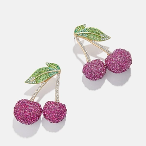 Summer beach style sparkling cherry stud earrings with vibrant multi-color crystals