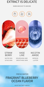 Gedetailleerde infographic met aardbei, vaseline en niacinamide huidverzorgingselementen